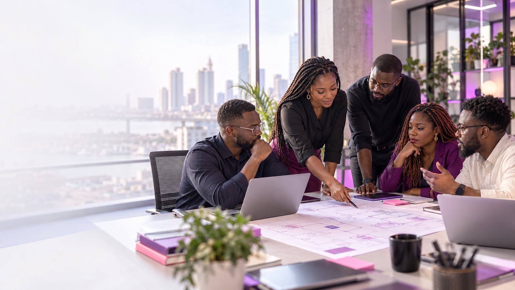 Tech Titans team reviewing software architecture together