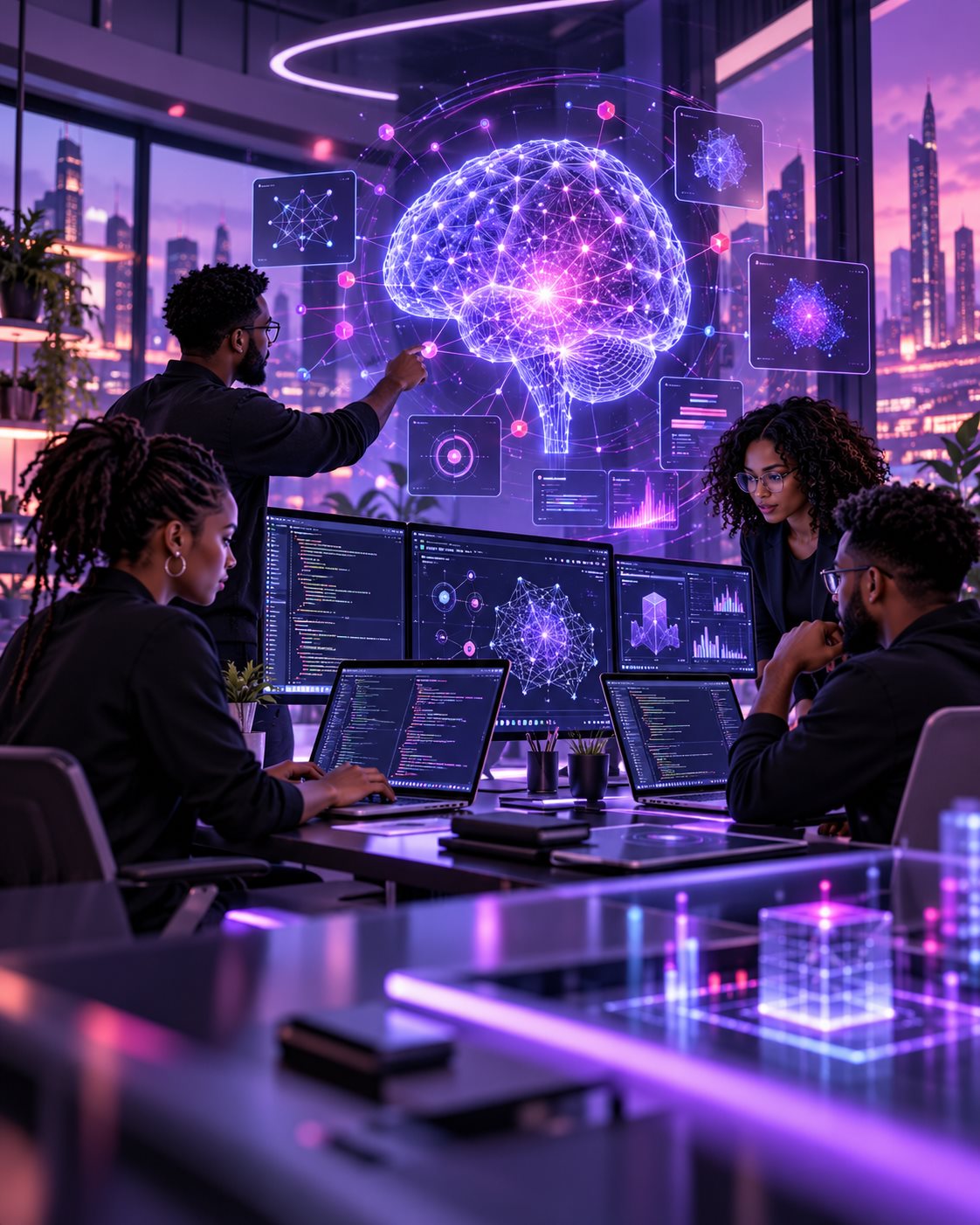 Engineering team developing an artificial intelligence platform