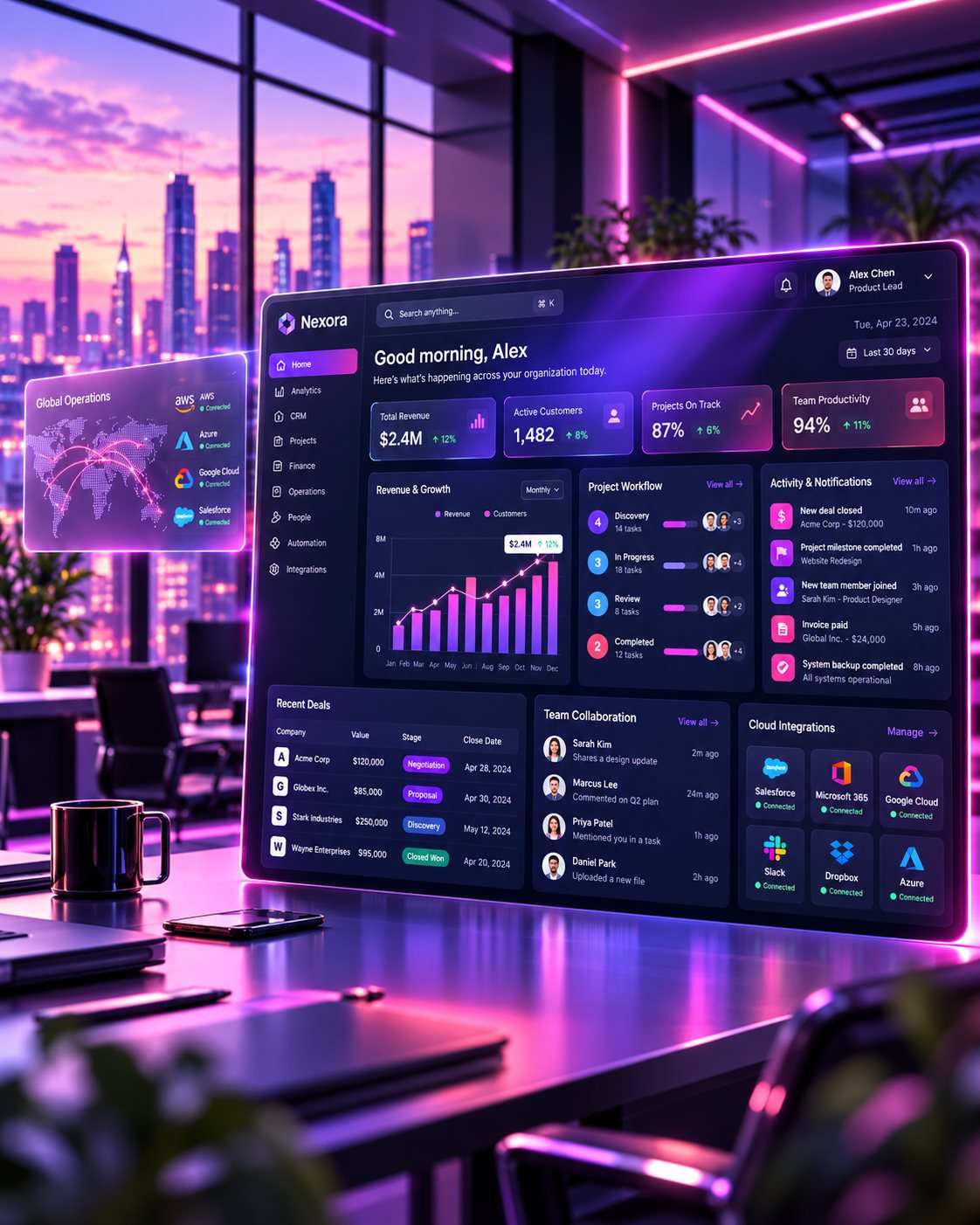 Modern web application dashboard and product interface